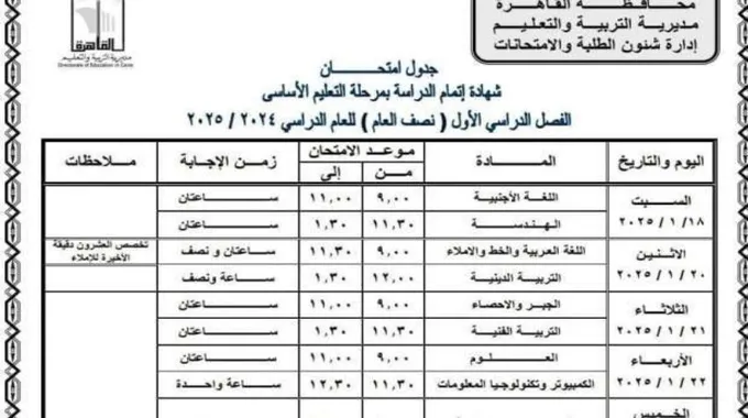 نتيجة الصف الثالث الإعدادي محافظة القاهرة
